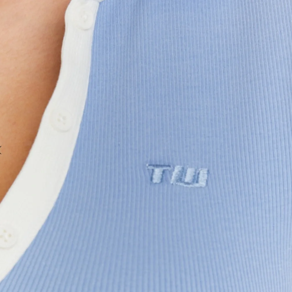 Blue Cotton Ribbed Polo Mini Dress M - Picture 3 of 6